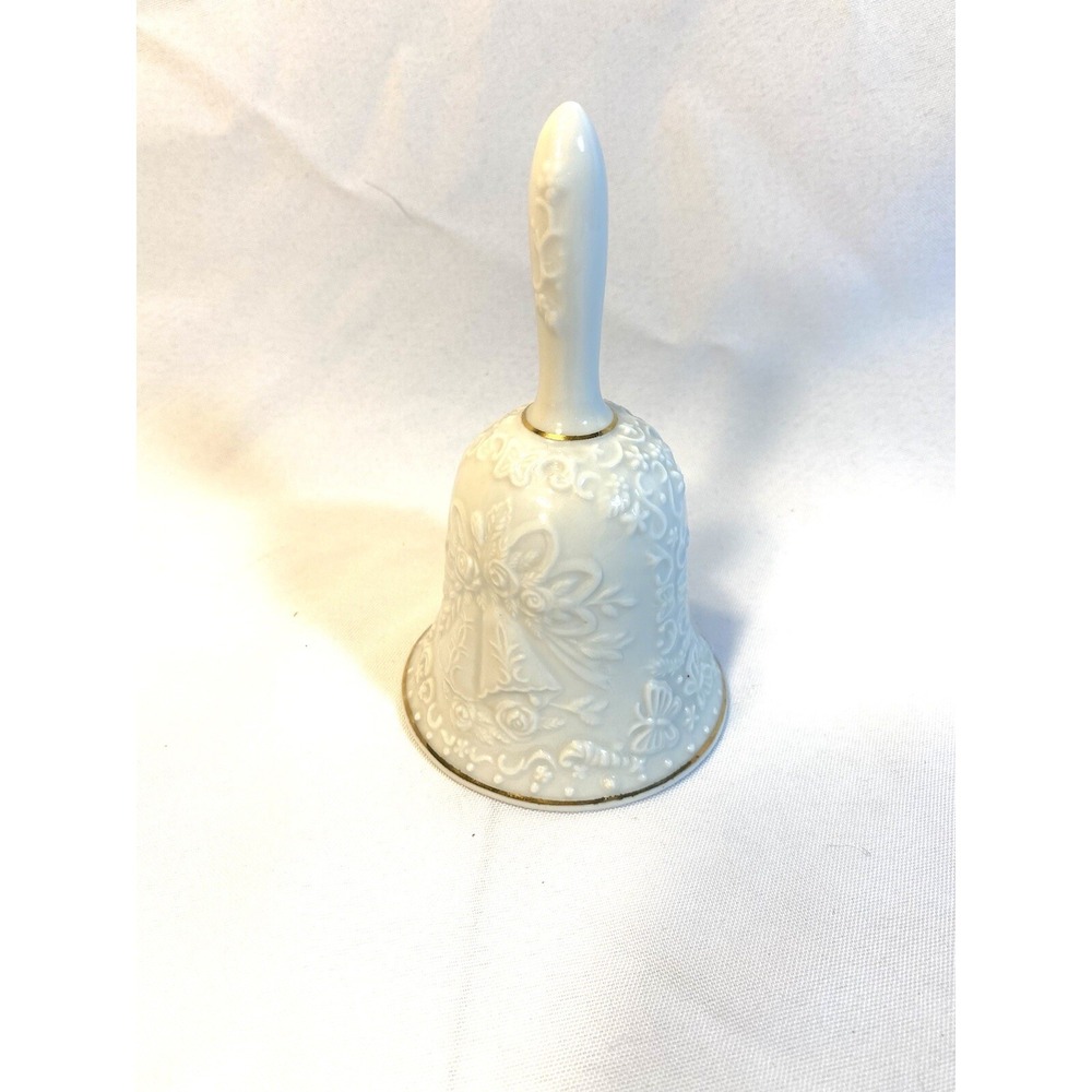 milk white vintage wedding bells bell gold trim E9C10 - Picture 3 of 6